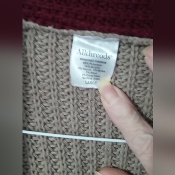 All threads Main Street Cardigan.  Size large, burgundy and beige - Picture 2 of 3